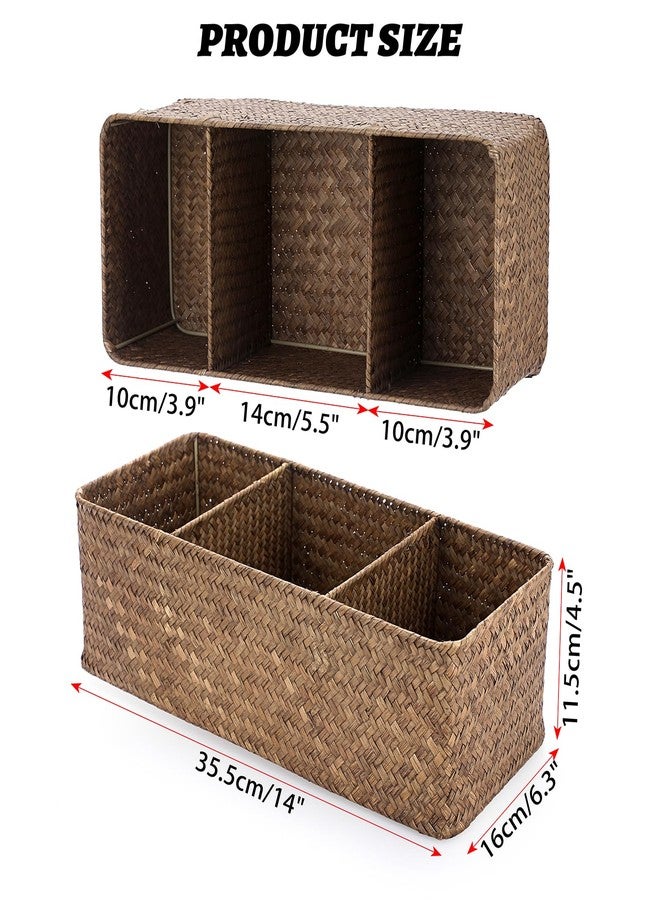 ELLDOO Coffee Pod Holder, Large Capacity Coffee Pod Organizer for K Cup Nespresso Pods, Hand-Woven Seagrass Storage Basket, 3-Section Wicker Baskets for Shelves Closets, Coffee - Image 2